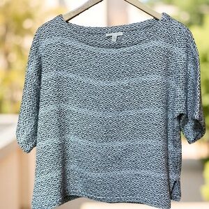 Eileen Fisher gray &
white 100% organic cotton short sleeve sweater XS lagenlook